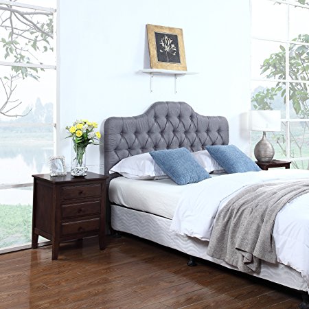 Classic Deluxe Tufted Grey Fabric Headboard (Full)