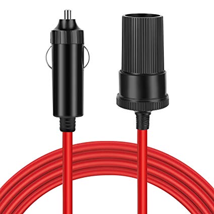 TNP Cigarette Lighter Extension Cord - Car Charger Socket Adapter Receptacle Extender Lead Cable Wire 12V/24V Male to Female with Jack Plug in Red/Black (10FT/3M)