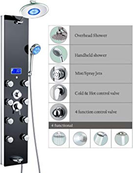 Blue Ocean 52” Aluminum SPA392B-L Shower Panel Tower with Rainfall Shower Head, 8 Multi-functional Nozzles