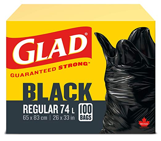 Glad Black Garbage Bags - Regular 74 Litres - 100 Trash Bags