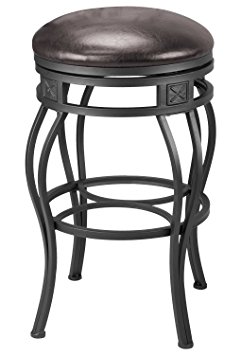 Revel New Monarch 30" Backless Metal Bar Stool, Old Steel Finish w/Brown Faux-Leather Seat (1)