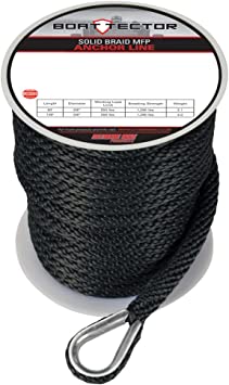 Extreme Max 3006.2057 BoatTector 3/8" x 100' Premium Solid Braid MFP Anchor Line with Thimble, Black