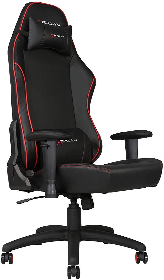 E-WIN Gaming 400 lb Big and Tall Office Chair,Ergonomic Racing Style Design with Wide Seat High Back Adjustable Armrest,Black Red