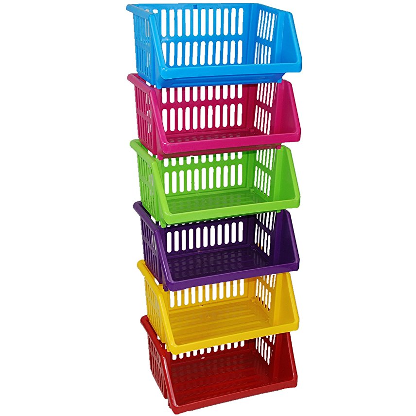 CrazyGadgetÂ® Multi Purpose Large Plastic Colour Storage Rack Stand Stacking Stackable Basket - Made In U.K. (6 Tiers, MultiColour)