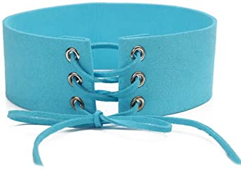 IDB Faux Suede/Leather Tie Up Wide (1.6") Open Choker Necklace Strap - Multiple Colors to choose from