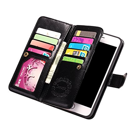 iPhone 7 Plus Case, Joopapa iPhone 7 Plus Wallet case, Pu Leather Magnet Stand Wallet Credit Card Holder Flip Case Cover Built-in 9 Card Slots Case For Apple iPhone 7 Plus (Black)