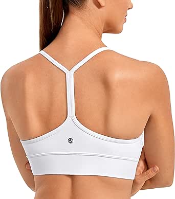 CRZ YOGA Butterluxe Womens Y-Back Racerback Sports Bra - Spaghetti Straps Wireless Scoop Neck Athletic Padded Yoga Bra