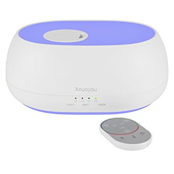 Xnuoyo 500ML Ultrasonic Essential Oil Diffuser Waterless Auto Shut-off and Adjustable Mist Mode Aroma with 7 LED Color Changing Lights and 4 Timer Settings