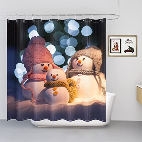 Feagar Christmas Snowman Bathroom Shower Curtain, 72 x 72 Inches, Extra Long Polyester Fabric Stall Shower Curtain with 12 Hooks, Heavy Duty, Machine Washable, Winter Holiday Bath Curtain Home Decor
