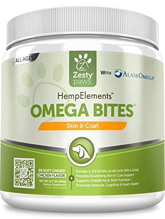 Zesty Paws Omega 3 Soft Chews for Dogs - with AlaskOmega Fish Oil for EPA & DHA Fatty Acids - for Shiny Coats & Itch Free Skin - Natural Dog Hip & Joint Support   Promotes Heart & Brain Health