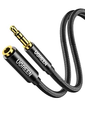 UGREEN Alargador para Auriculares, Cable de Audio Jack 3,5mm Macho a Hembra Nylon Trenzado, Cable de Extensión para Auriculares, Altavoces, Audio de Coche, Reproductor de MP3, Moviles, Tablet, 2Metros