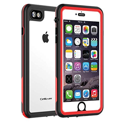CellEver iPhone 7/8 Case Waterproof Shockproof IP68 Certified SandProof Snowproof Full Body Protective Clear Transparent Cover Fits Apple iPhone 7 and iPhone 8 (4.7") - KZ Red