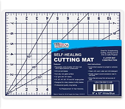 U.S. Art Supply 9" x 12" WHITE/BLUE Professional Self Healing 6-Layer Double Sided Durable Non-Slip PVC Cutting Mat Great for Scrapbooking, Quilting, Sewing and all Arts & Crafts Projects
