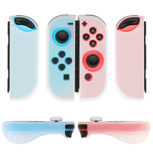 TNP Nintendo Switch Joy-Con Grip Gel Guards with Thumb Grips Caps - Protective Case Covers Anti-Slip Ergonomic Lightweight Design Joy Con Comfort Grip Controller Skin Accessories (1 Pair Neon White)