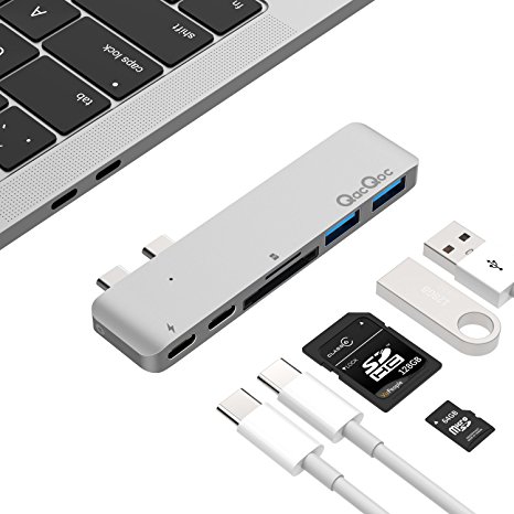 USB C Hub, GN28A Type-C Multi-Port Hub with Type C Charging Port, 2 USB 3.0 Extension Ports, 1 SD Card and 1 Micro Card Reader for 2016 MacBook Pro 13” and 15” (Silver)