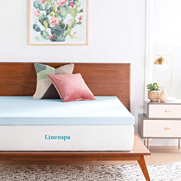 Linenspa 3 Inch Gel Infused RV Queen Memory Foam Mattress Topper, Blue