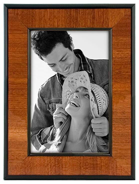 Malden International Designs Burl Wood Walnut Wooden Picture Frame with Black Border, 4x6, Walnut