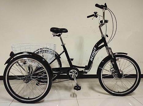 SCOUT adults tricycle, folding tricycle, 24" wheels, 6-speed shimano gears, front & rear disc brakes, tricycle