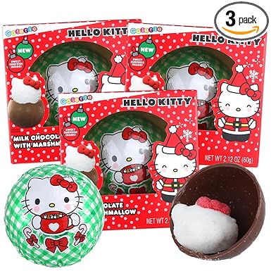 Christmas Hello Kitty Milk Chocolate Balls, Festive Hot Cocoa Melts with Marshmallows, Stocking Stuffer Candy for Women, 2.12 Ounces (Pack of 3)