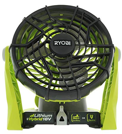 Ryobi P3320 18 Volt Hybrid One  Battery or AC Powered Adjustable Indoor / Outdoor Shop Fan (Battery and Extension Cord Not Included / Fan Only) (Renewed)