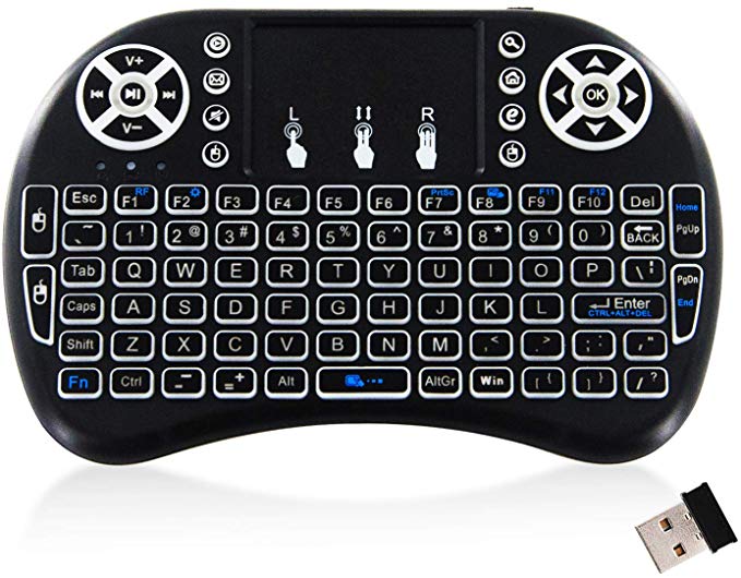 Wireless Mini Keyboard for Computer - Backlit TV Keyboard, JUNWER 2.4Ghz QWERTY Keyboard for PC/Laptop/Xbox/ PS3, Black