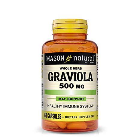 Mason Natural, Graviola Sour Sop Capsules, 500 Mg, 60 Count, Herbal Dietary Supplement Supports Healthy Immune System, May Support Balanced Blood Sugar and Pressure