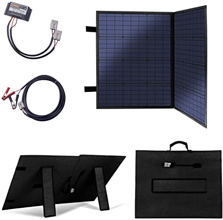 MEGSUN 100W 12V Portable Folding Solar Panel with USB Device Solar Charge Controller for Camping,RV,Boat(Black)