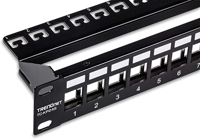 TRENDnet 24-Port Blank Keystone Shielded 1U Patch Panel, TC-KP24S, STP, Cat6A, Cat5, Cat5e, Cat6, 19 Inch RackMount Design, Recommended with TC-K06C6A Cat6A Keystone Jacks