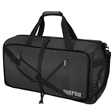 SUNPOW 65L Travel Duffel Bag, Gym Bag With Shoes Compartment Tear & Water Resistant Foldable Duffle Bag For Men Women Black