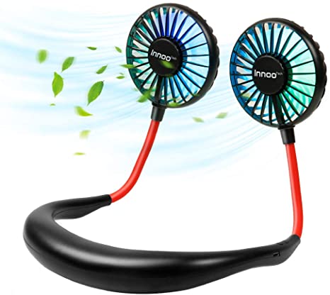 Neck Fan, Handsfree Wireless USB Fan, Rechargeable Portable Personal Fan, Desk Fan, Necklace Fan with 3 Wind Speeds and LED Light in 7 Kinds of Gradient Color, Suitable for Traveling, Sport, Outdoor Camping, Office Room, and so on