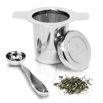 Tea Strainer Infuser   Spoon by Bar Brat / Premium Micro Filter Stainless Steel Steeper / 110 Cocktail Shaker Ebook Included