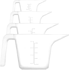 Youngever 4 Pack Plastic Measuring Cups Set, Nesting Mixing Bowls, Color Measuring Cups Set, 4oz, 8oz, 16oz, 36oz (Clear)