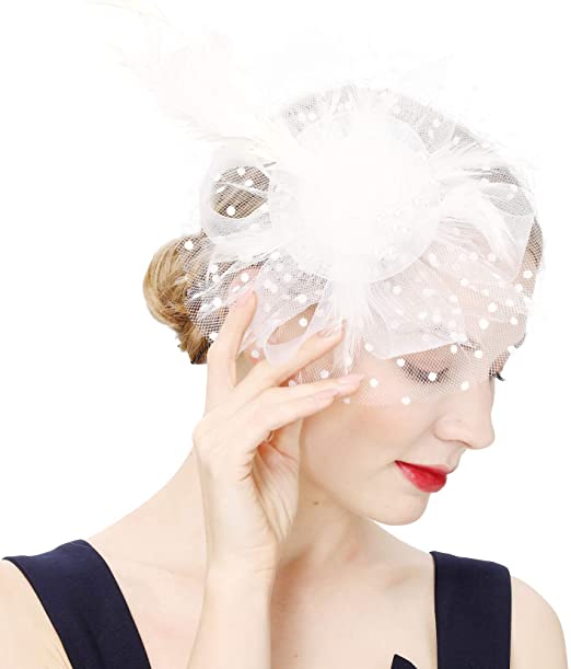 Cizoe Fascinators Hat for Women Tea Party Headband Kentucky Derby Wedding Flower Cocktail Mesh Feathers Hair Clip