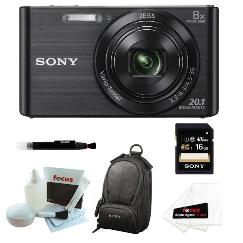 Sony DSCW830/B DSCW830 W830 20.1 Digital Camera with 2.7-Inch LCD (Black)   Sony Case   Sony 16GB SDHC/SDXC Memory Card   Focus 5 Piece Deluxe Cleaning and Care Kit   Accessory Kit