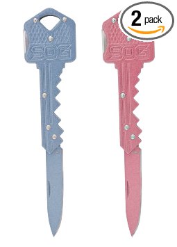 SOG Key Folding Knife KEY - 1.5" Blade, Pink and Blue Stainless Steel Handle- 2 Pack Gift Set