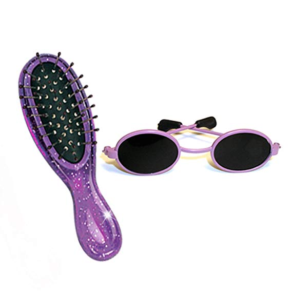 18 Inch Doll Hair Brush & Sunglasses Set, 3" Purple Wig Doll Hairbrush & 3 Inch Purple Doll Sunglasses by Sophia's, Perfect for American Girl Dolls & More! Doll Hair Care & Doll Glasses