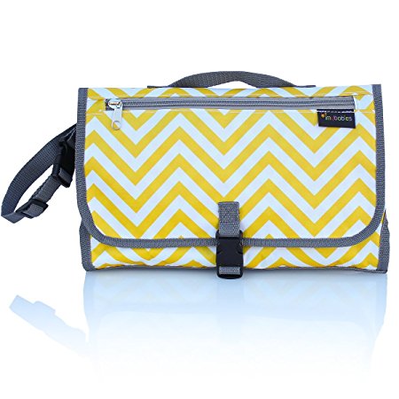 Diaper Changing Pad Clutch Kit for Babies, Waterproof Changing Station Yellow Chevron, Unisex Foldable Mat, Baby Portable Changing Pad
