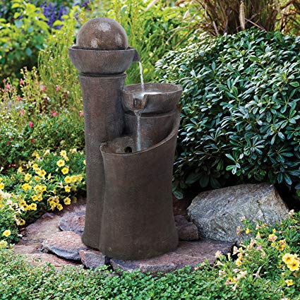 Diensday Outdoor Indoor Freestanding Fountain LED Lighted Lighting Floor Rock Cascading Garden Pump Powered Decor Waterfall Fountains Patio Backyard Lawn(38.6" H- Three tier castle modeling)