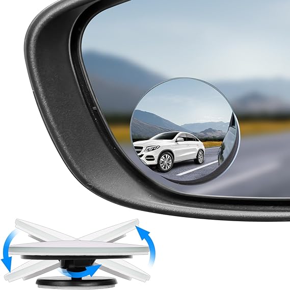 JOYTUTUS HD Blind Spot Mirror 2 Pack Round Convex Glass ABS Frameless Rear View Mirror with wide angle 360° Adjustable Stick For All Universal Vehicles Car SUV Trucks