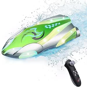 GoolRC Mini RC Boat with LED Lights, Remote Control Boat for Kids and Adults, 2.4GHz Stunt RC Racing Boats with 360° Flip for Bathtub, Pools and Lakes, Gift for 6  Year Old Boys and Girls (Green)