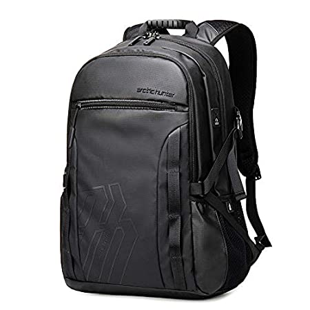 AH Arctic Hunter Laptop Backpack, fits up to 15.6 inches Laptop, Earphone Port, Water Resistant, Luggage Strap, Anti-Theft Pocket, Business and Travel Bag Men & Women (Black)