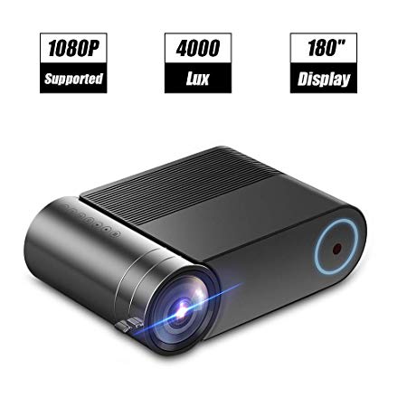 Laiduoao Video Projector, 1080P Mini Projector 4.3 "LCD Light Projector with 180'' Display Area, 4000 Lumen Portable Projector with 50,000 Hrs LED Lamp Life, Full HD Projector