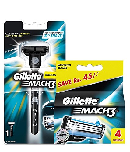 Gillette mach 3 manual shaving razor blades 4s pack and Mach 3 Razor 1 count