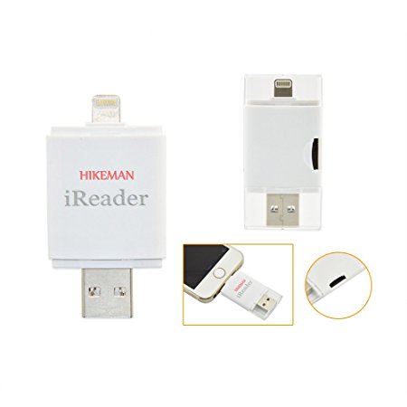 HIKEMAN iReader i-FlashDrive HD Micro SD Card Reader Memory Stick Adding Extra Storage for Your iPhone/iPad Much Easier to Save Photos /Videos for iPhone 5S/6/6s/6 Plus/6s Plus