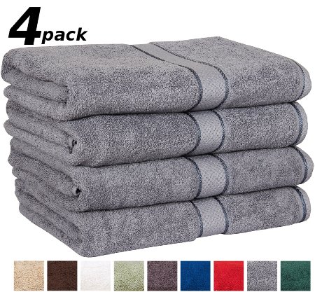 Utopia Towels Premium Large 100 Cotton Bath Towels Easy Care Ringspun Cotton for Maximum Softness and Absorbency 4-Pack - Smoke Gray 30 x 56