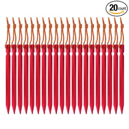 Tripmas Ultralight 7075 Aluminum Tent Stakes Rhombic Tent Pegs with Reflective Pull Cords & Pouch, 10 Pack