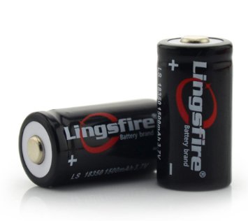 LingsFire® 2 Pieces LS 18350 3.7V 1500mAh Rechargeable Li-ion Battery(Black)