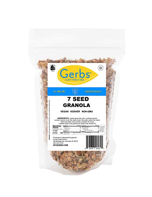 Super 7 Seed Granola, 2 LBS by Gerbs - Top 12 Food Allergy Free & NON GMO - Vegan & Kosher - Made in Rhode Island (Pumpkin, Black & White Chia, Sunflower, Hemp, Golden Flax)