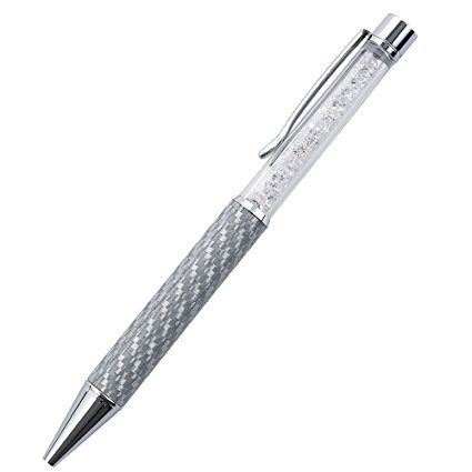 Zone – 365 Crystal Carbon Fiber Ballpoint Pen, Beautiful Ink Pen, (2) Cross Ink Cartridge Refills, 1 Protective Pouch, 1 Stunning Gift Pen Case (Silver)