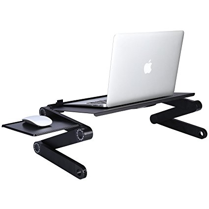 Portable Adjustable Aluminum Laptop Desk/Stand/Table Vented w/CPU Fans Mouse Pad Side Mount Bed Lap Tray Stand Up/Sitting-Black